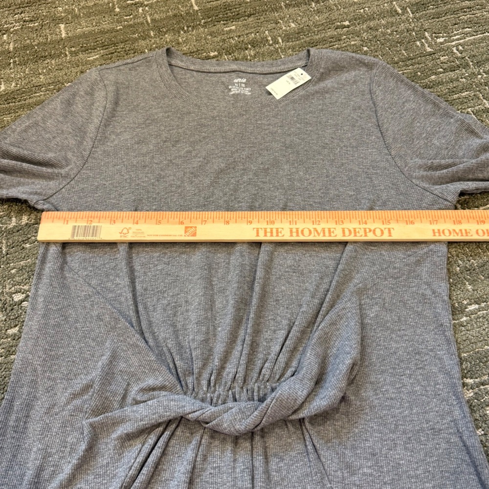 Aerie Womens XL Gray Ribbed Twist Front Long Sleeve T-Shirt Dress New - Picture 3 of 5